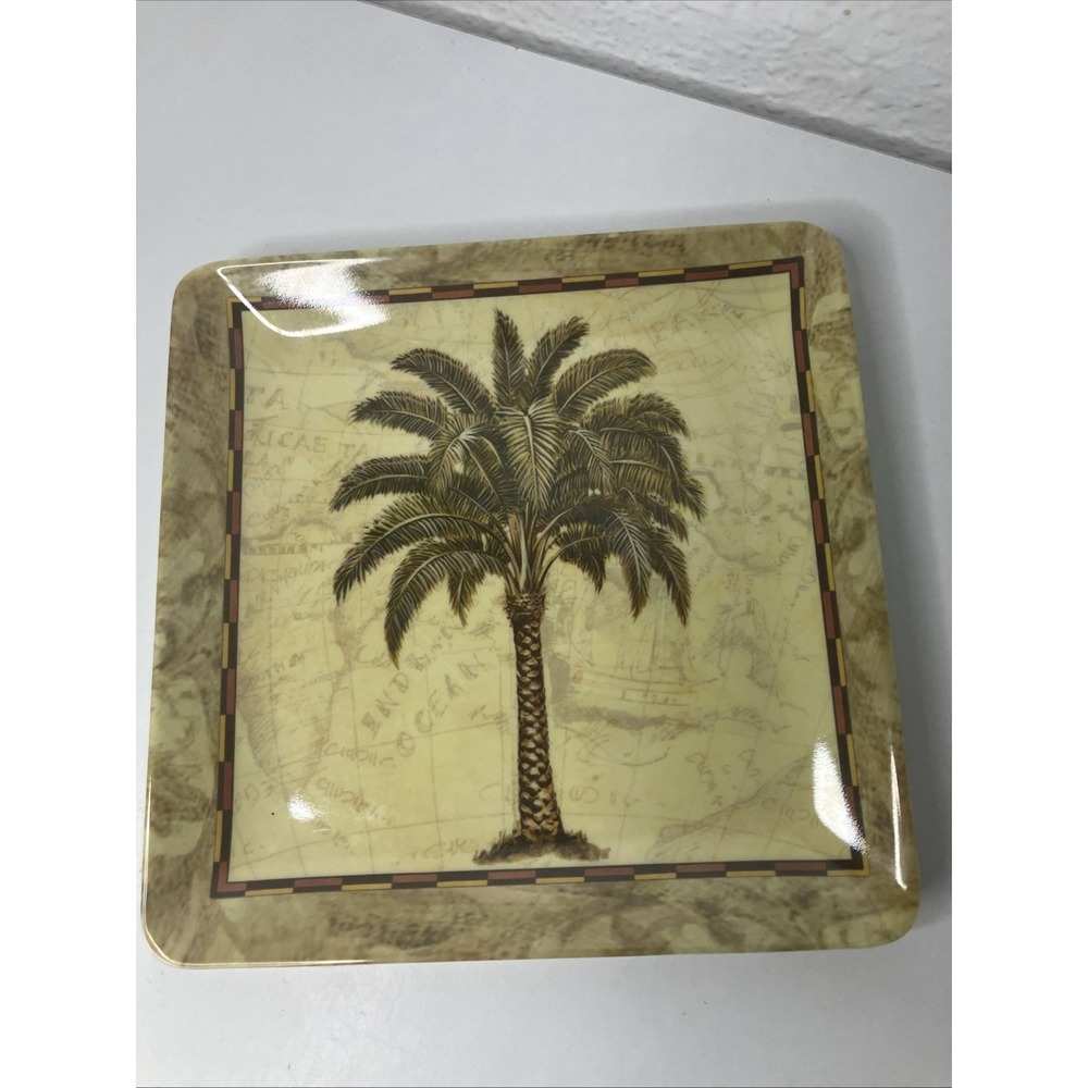 VTG Tropical Palm Tree Square Plates Set Of 8 Chad Barrett Art Melamine 6 Inch
